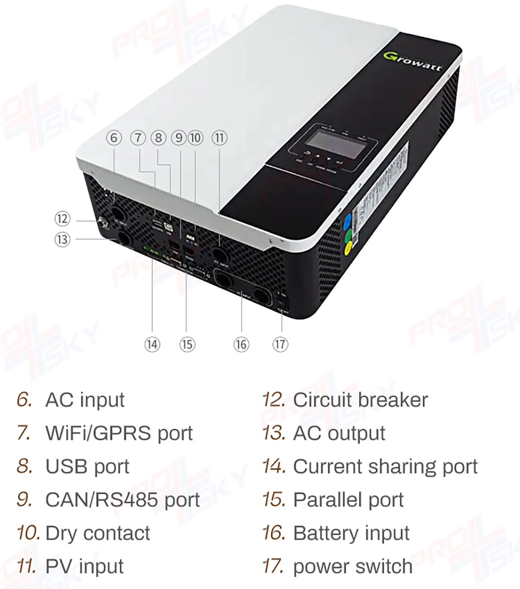 Growatt MPPT Hybrid Inverter Photovoltaic SPF3500 Es SPF5000 Es 3kw 5kw 10kw 3 Phase Solar Power Inverter Integrated Machine on off Grid Energy Storage Inverter